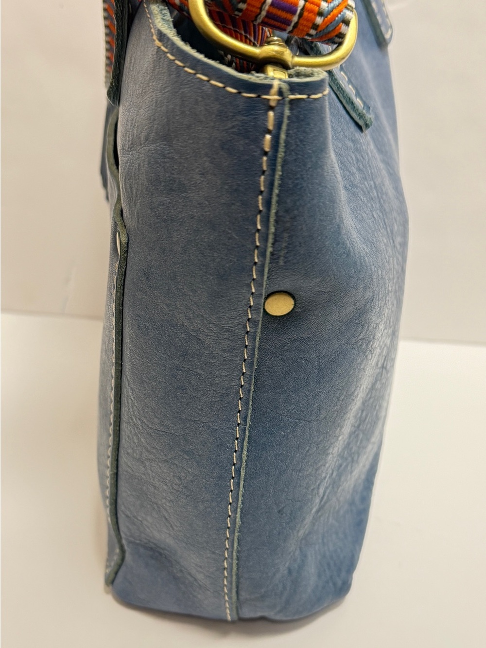Portland small Leather Blue Leather Crossbody Bag with Tassel - Picture 4 of 14